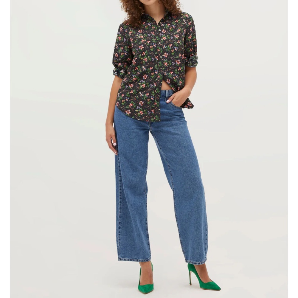 Hill House Floral Button Down Shirt - Black and Pink